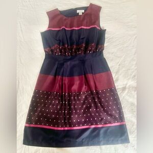 LOFT Navy and Burgundy Patterned Dress, sleeveless, Size 2